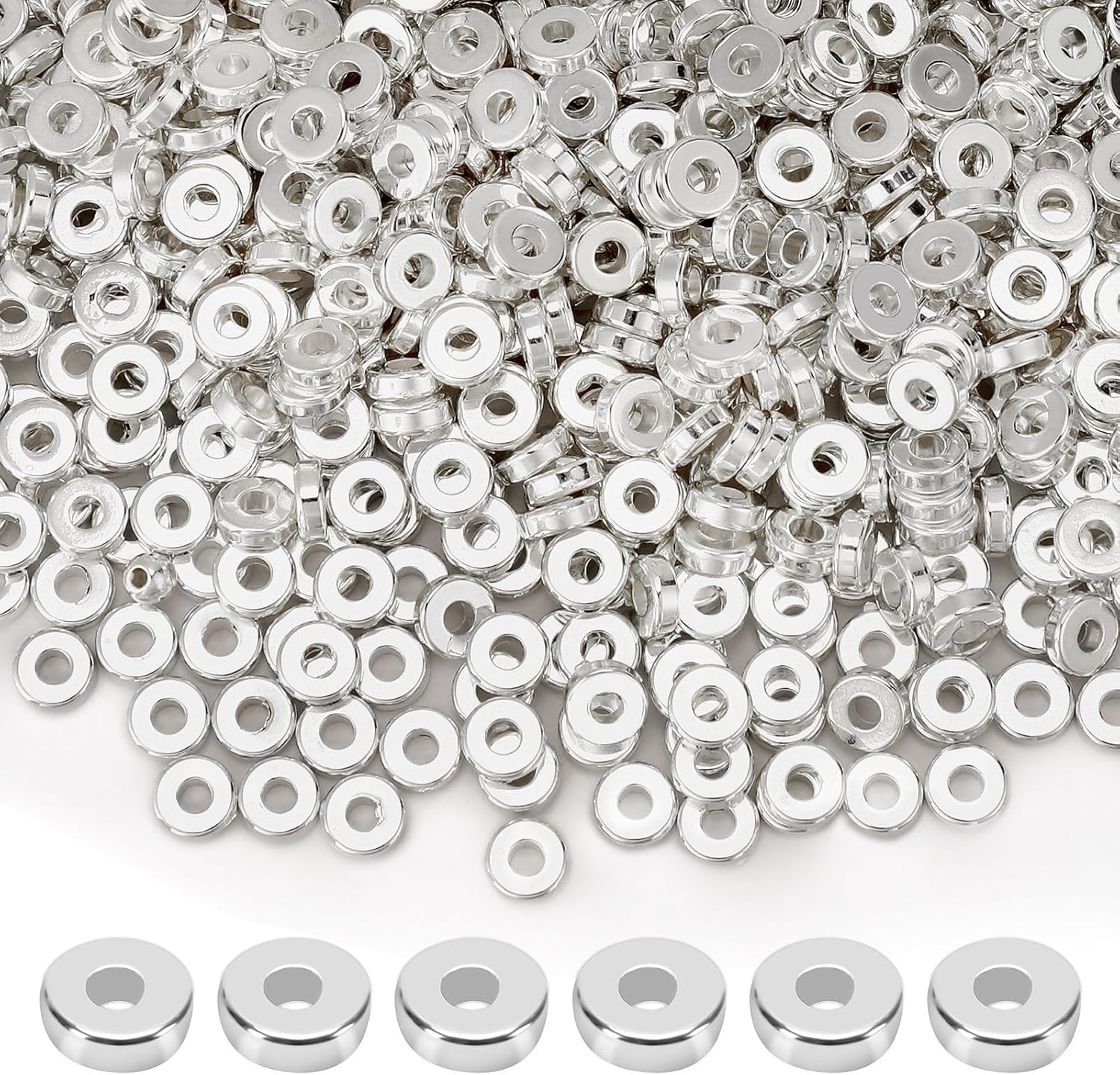 Spacer Beads, 1500Pcs 6Mm Flat round Spacer Beads Disc Loose Beads for Jewelry M