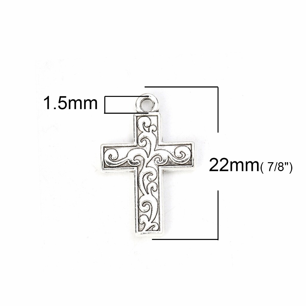 Cross Charms 22mm Antiqued Silver Plated Cross Pendants C5470 – 10, 20 Or 50PCs