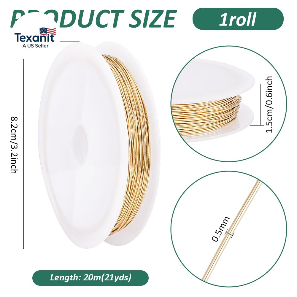 24K Gold Plated Copper Wire, 24 Gauge, 0.5Mm, 65.6 FT /21.8 Yards, Perfect for J