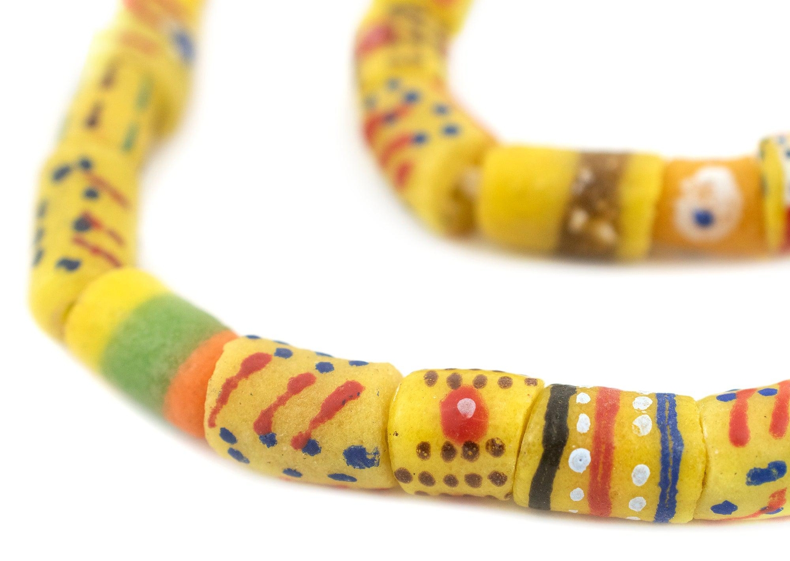 Yellow Medley Krobo Beads 11mm Ghana African Cylinder Glass Large Hole Handmade