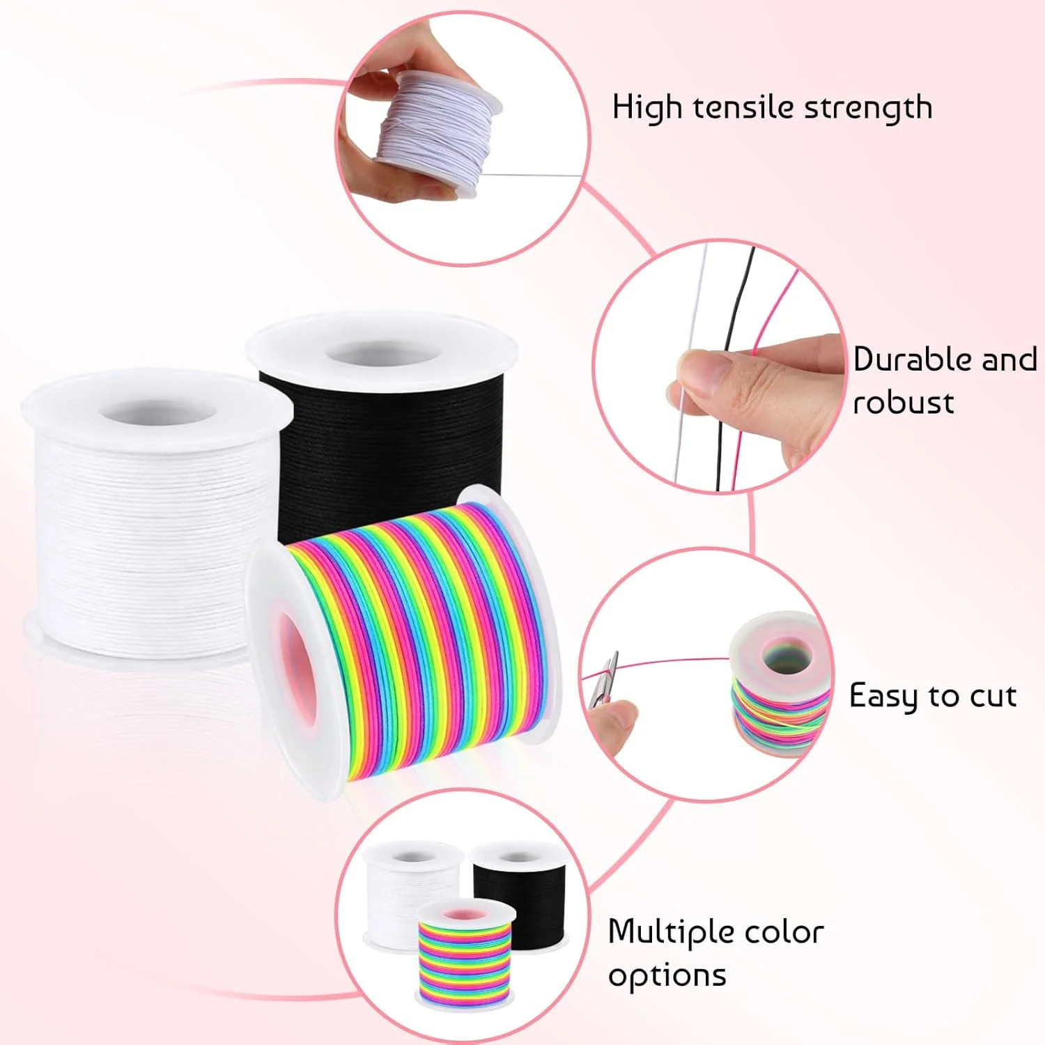 3 Rolls 1mm Elastic String for Bracelets, Total 984 Feet Sturdy Elastic Cord, El