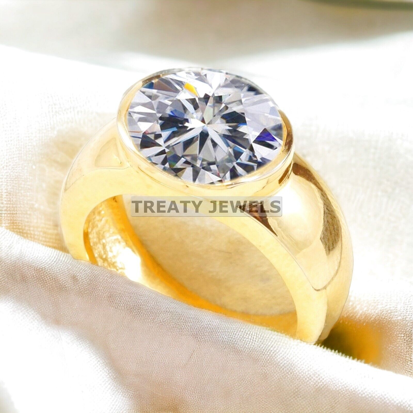 Moissanite Oval Cut With 14k Yellow Gold Ring For Men’s #A402 #