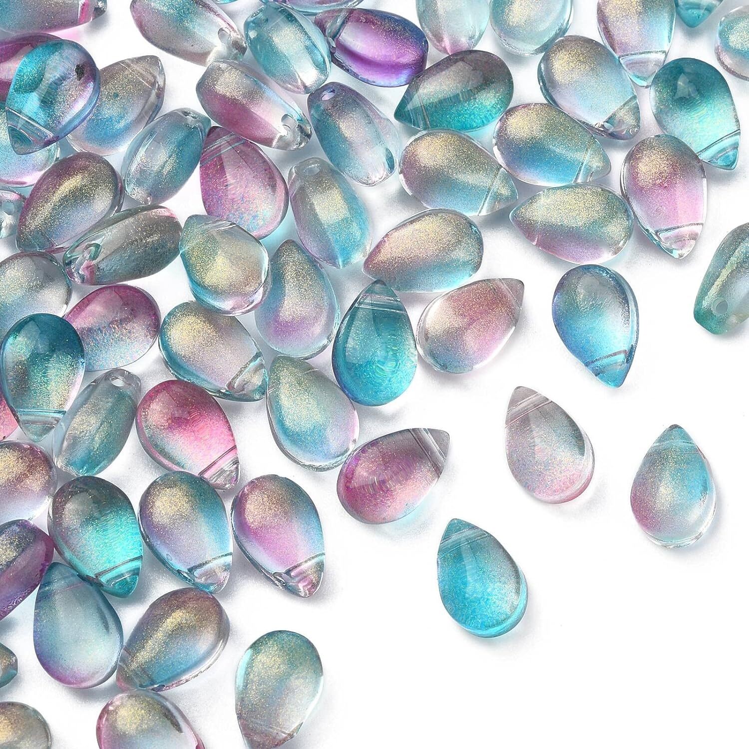 100x Crystal Glass Glitter Powder Teardrop Charm for Jewelry Making DIY Craft