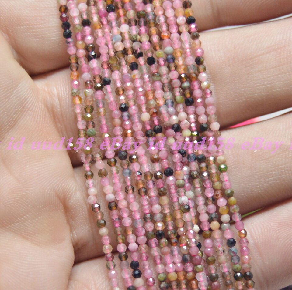 Beauty 2mm Faceted Multi-color Tourmaline Gemstone Round Loose Beads 15.5″