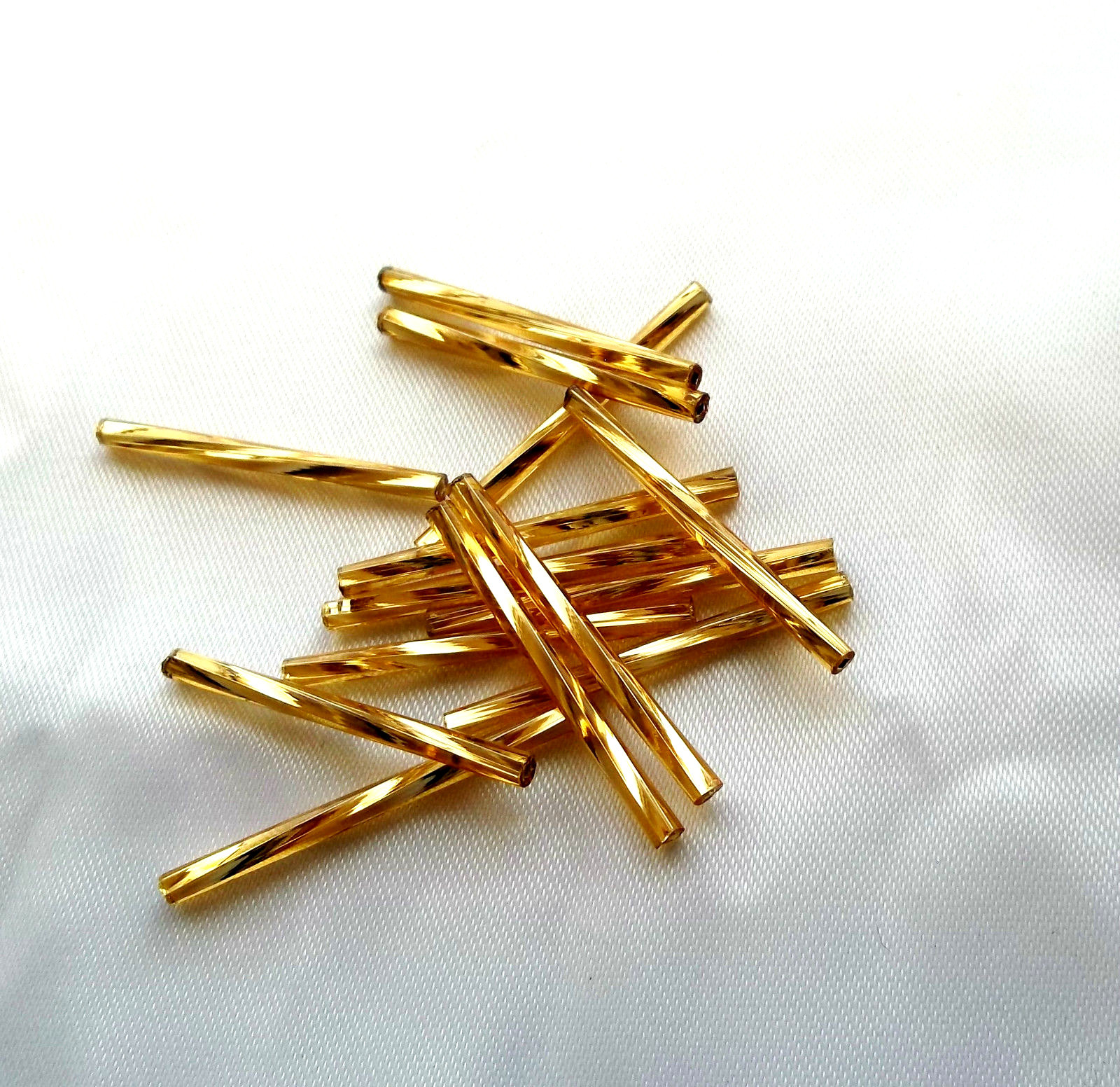 CLEARANCE Czech 20mm 3/4″ GOLD TWISTED GLASS TUBE BUGLE BEADS Approx. 200+ beads
