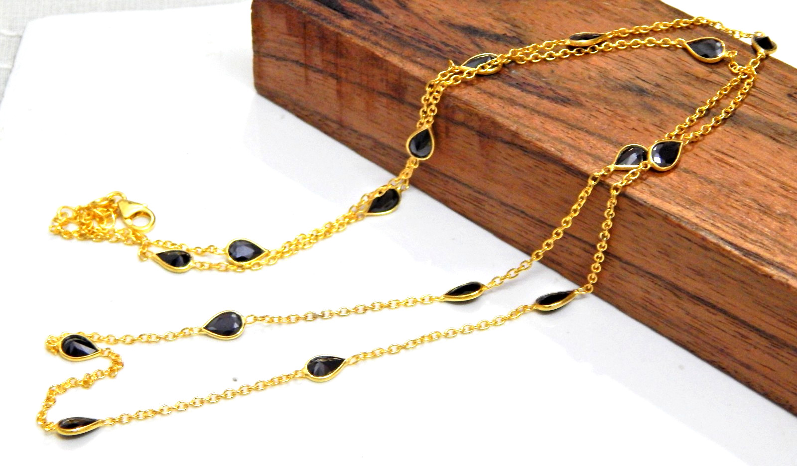 925 Sterling Silver Natural Black spinal gold-plated necklace with handmade