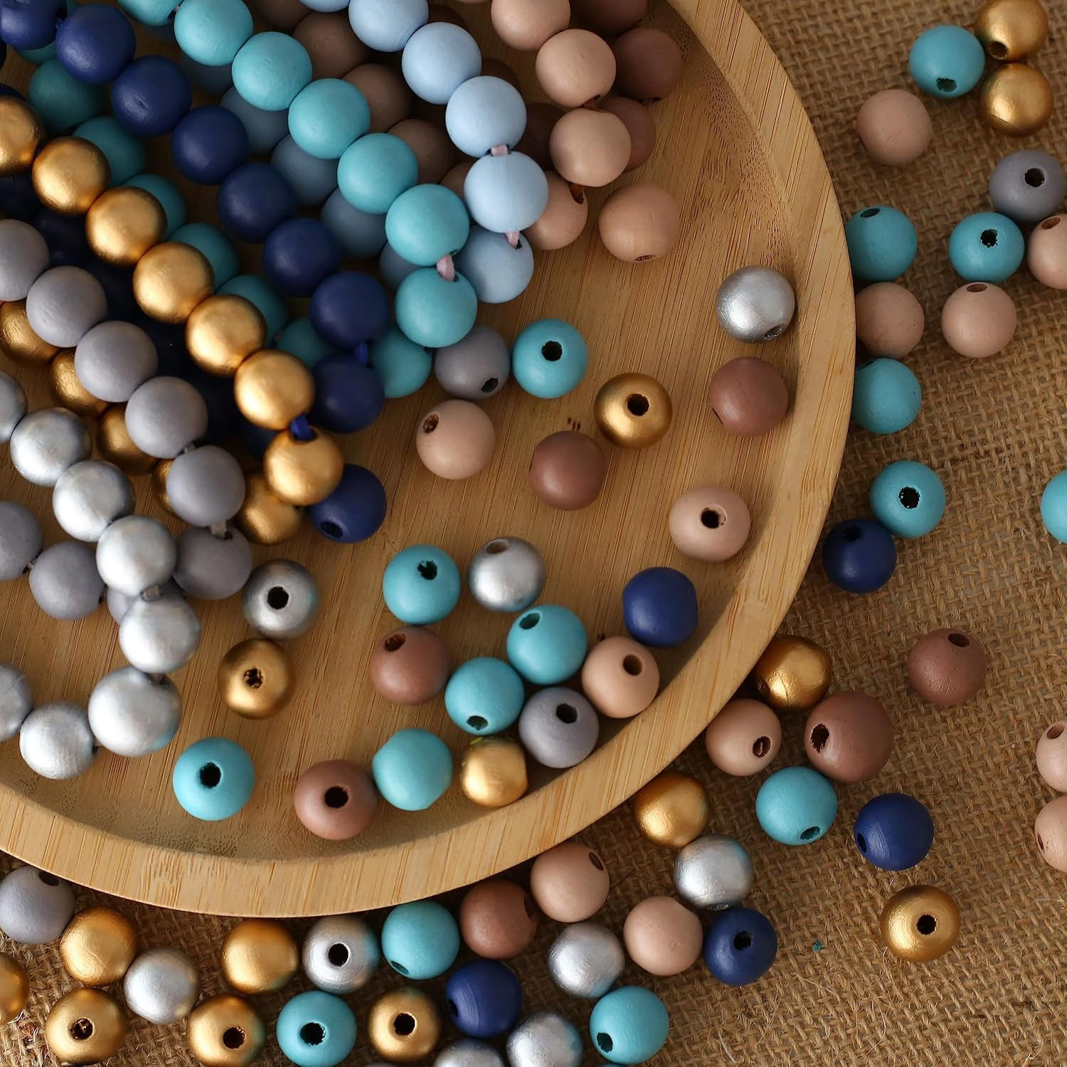 500Pcs Colored Wooden Beads round Blue Wooden Beads Colorful Natural Wood Beads
