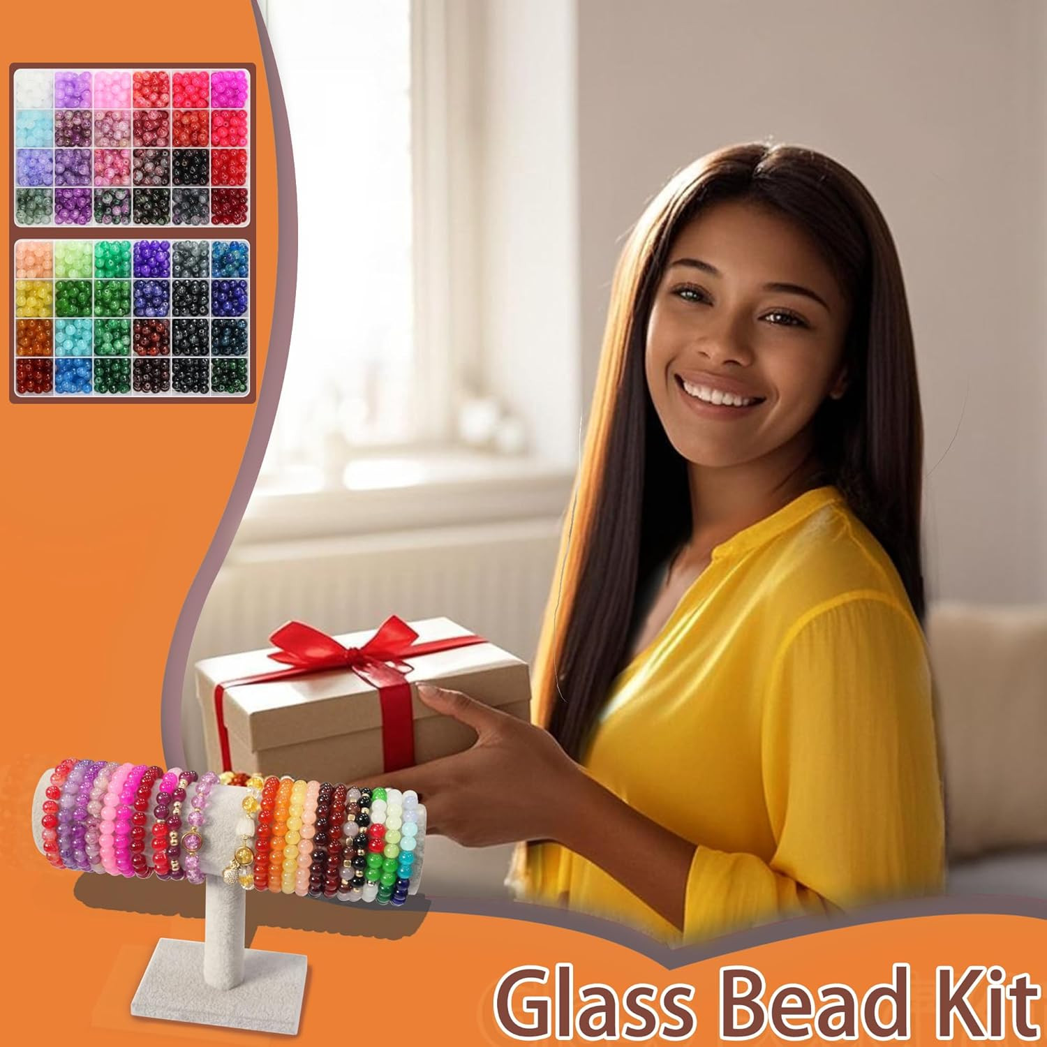8MM 48Color Glass Beads for Bracelet Making Kit, 1700Pcs+ round Crystal Glass Be