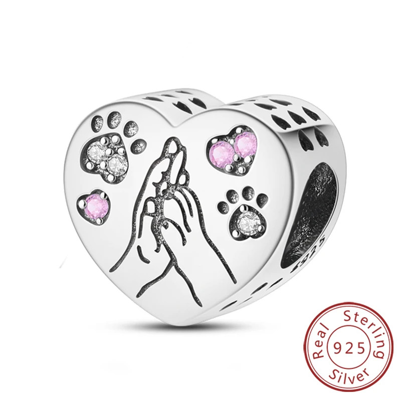 925 Sterling Silver Charm Beads Family Sister Love Heart Pendant DIY Bracelet