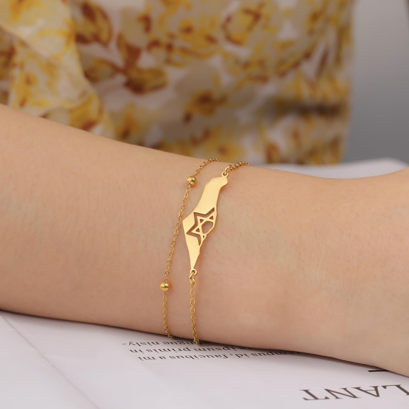 Israel Palestine Map Bracelet for Women Men Stainless Steel Star of David B – 03