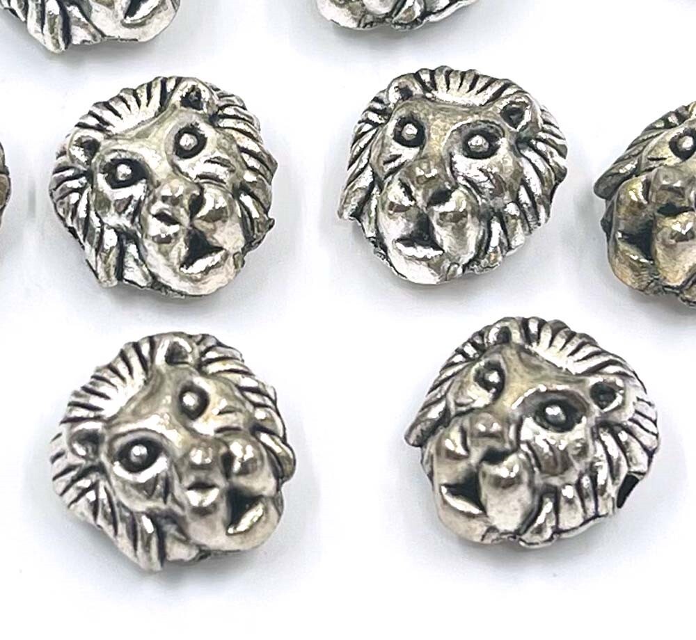 10 Lion Head Face Bead Antique Silver Pewter Animal Spacer 12x11mm