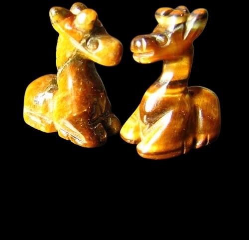 Graceful 2 Carved Tiger’S Eye Giraffe Animal Beads | 21x16x10mm | Golden Brown