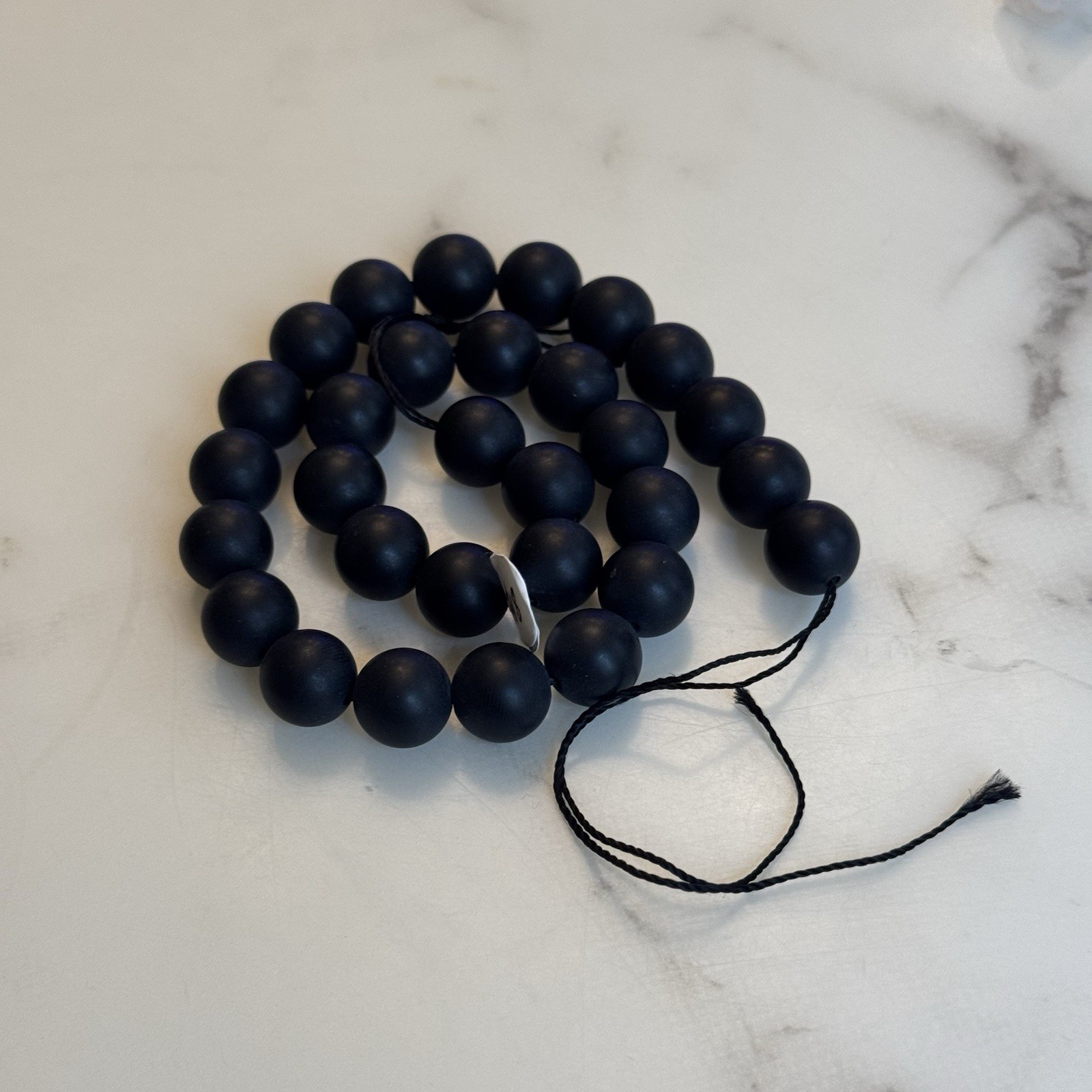 Lot of 3 Matte Black Onyx Stone Bead Strands 12mm Heavy Natural Stone