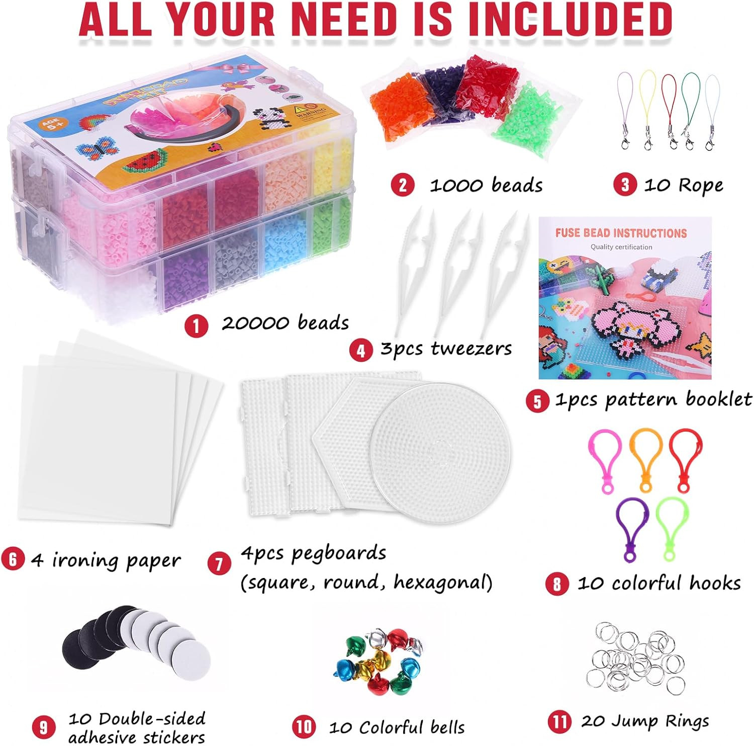 Fuse Beads Kit 24 Colors Melting Beads 21000 Pcs 5mm Beads with Over 80 Accessor