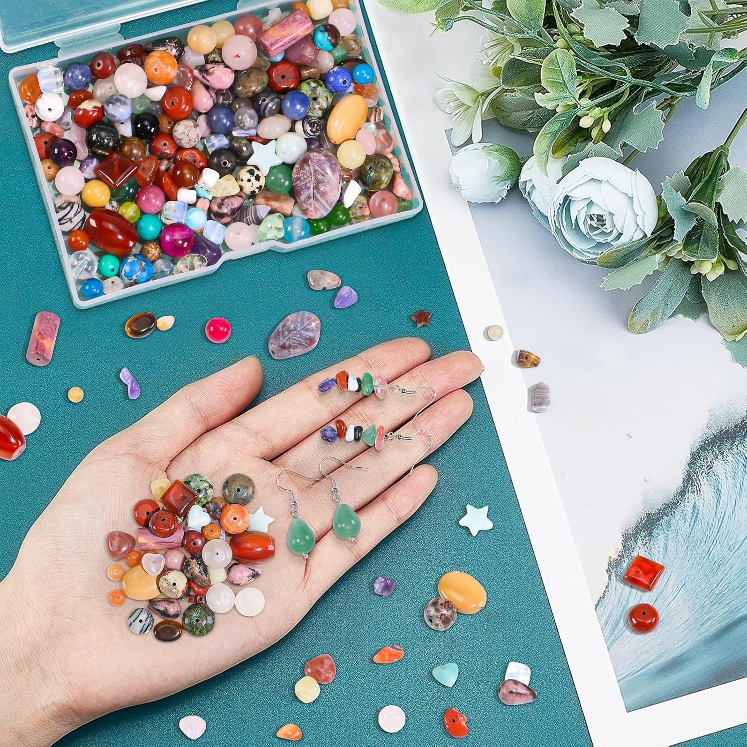 450PCS Mixed Natural Stone Beads Assorted Gemstones for Jewelry Making Crafts