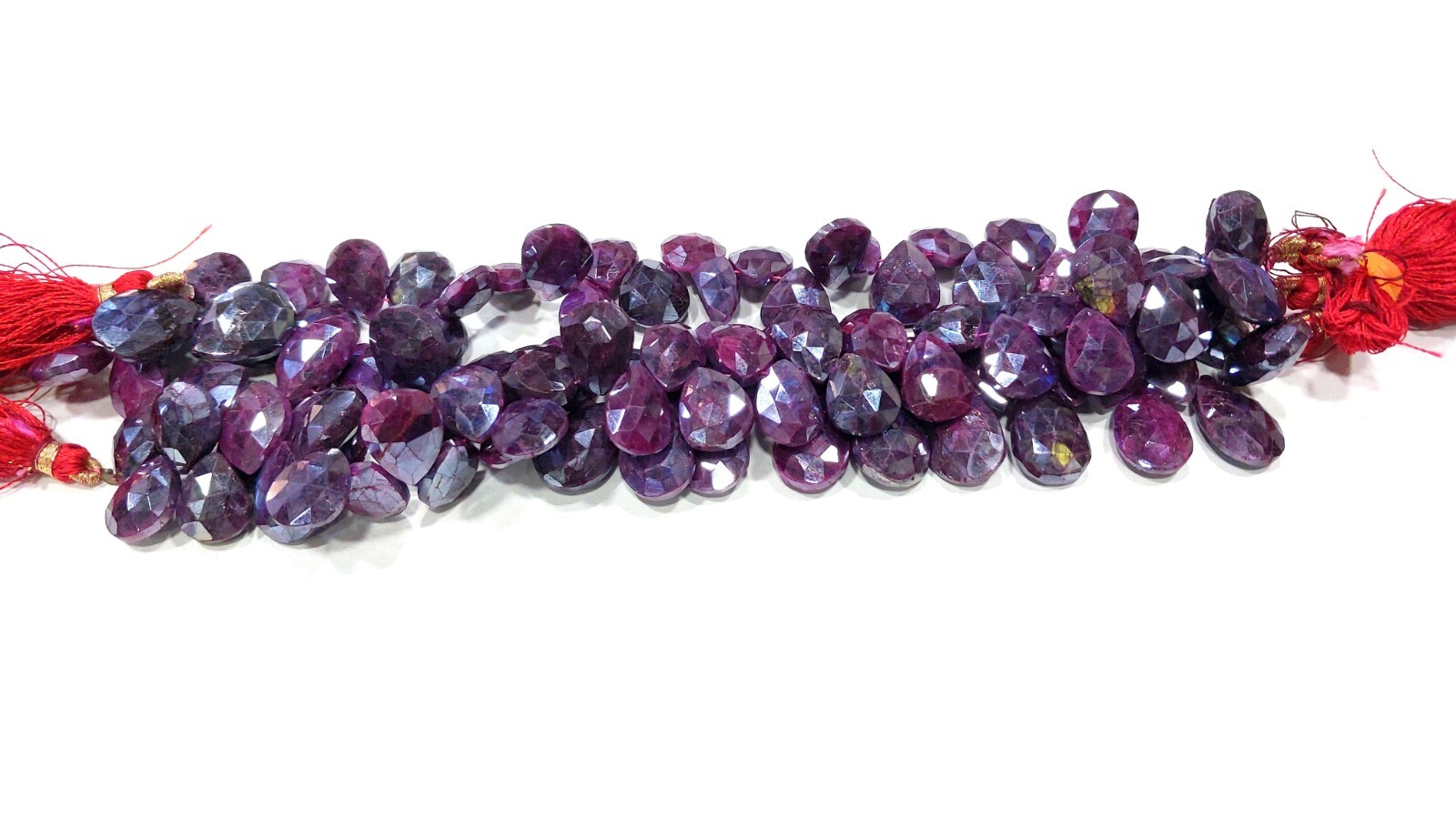 1 Strand Natural Ruby Coated Pear/Almond 10×14-11x15mm Briolette Beads 7″inch