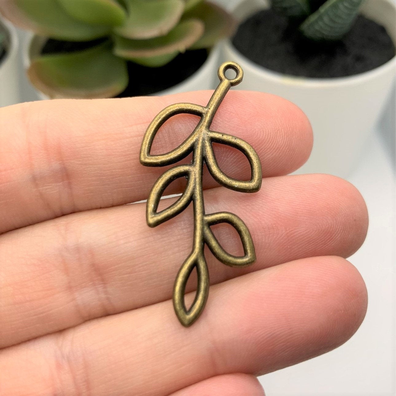 Bronze Tree Branch Charm, Leaf Connector, 42x19mm – US Seller
