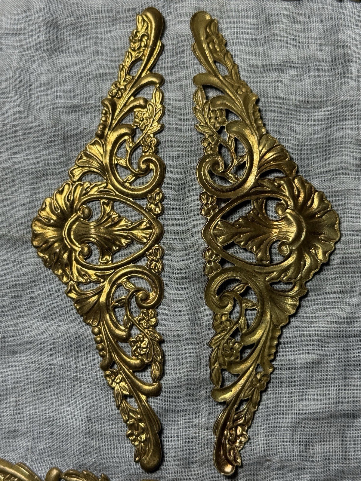 4 Vintage Baroque/French Decorative Gold Finished Brass Appliques