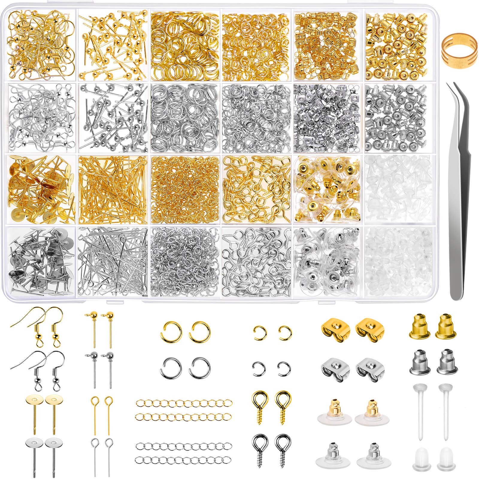 Earring Making Supplies Kit, Caffox 2900Pcs Earring Hardware Pieces Repair Parts