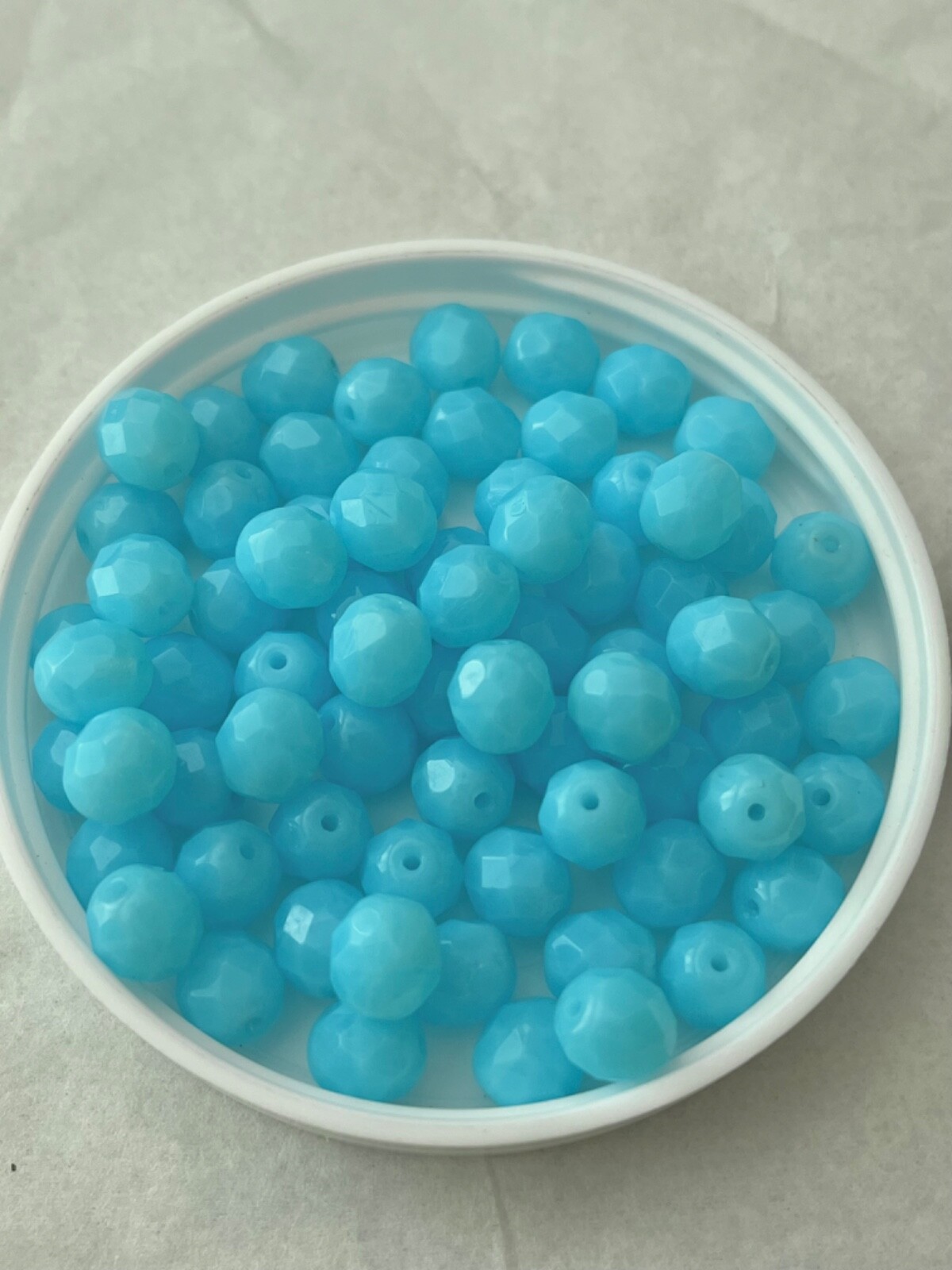 Czech 8mm Fire Polish Faceted Round Beads Powder Blue Opal 36 Pieces