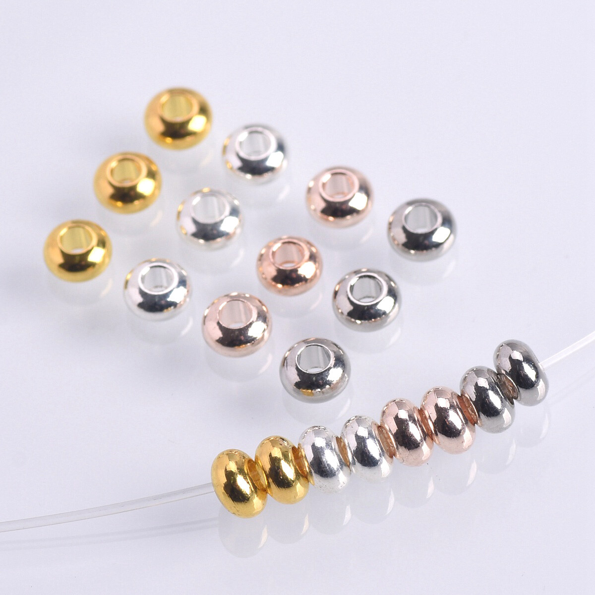 50pcs Rondelle 5mm 6mm Gold/Silver/Rose Gold Brass Metal Loose Spacer Beads
