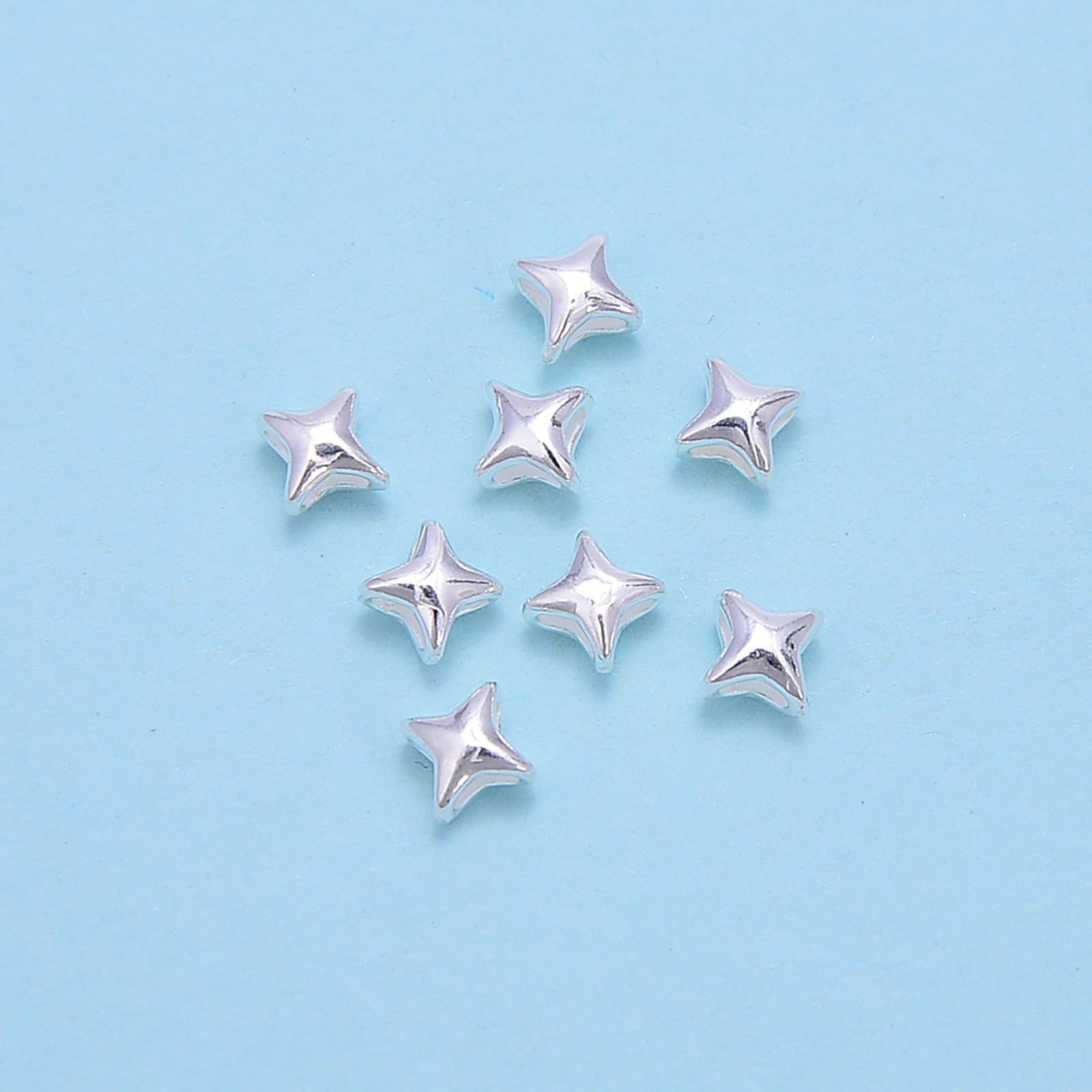 925 Sterling Silver Hollow Four-pointed Star Beads Size 5mm 6 Pieces Per Bag