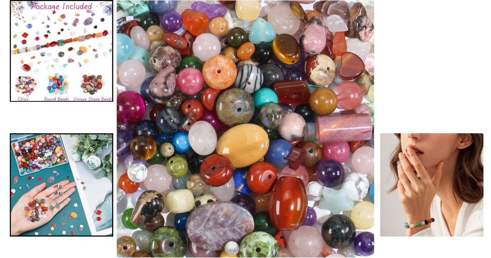 450PCS Mixed Natural Stone Beads Assorted Gemstones for Jewelry Making Crafts