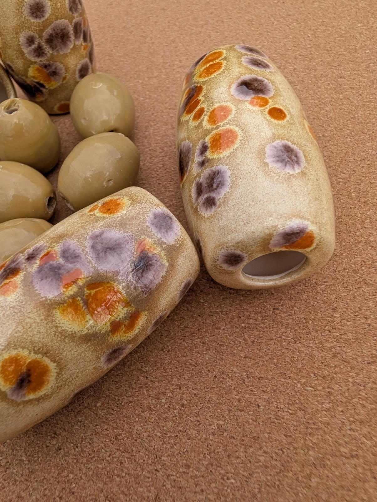 Beige Plum Orange Macramé Bead Lot Destash Tube Mix Match Ceramic Beads XL Large