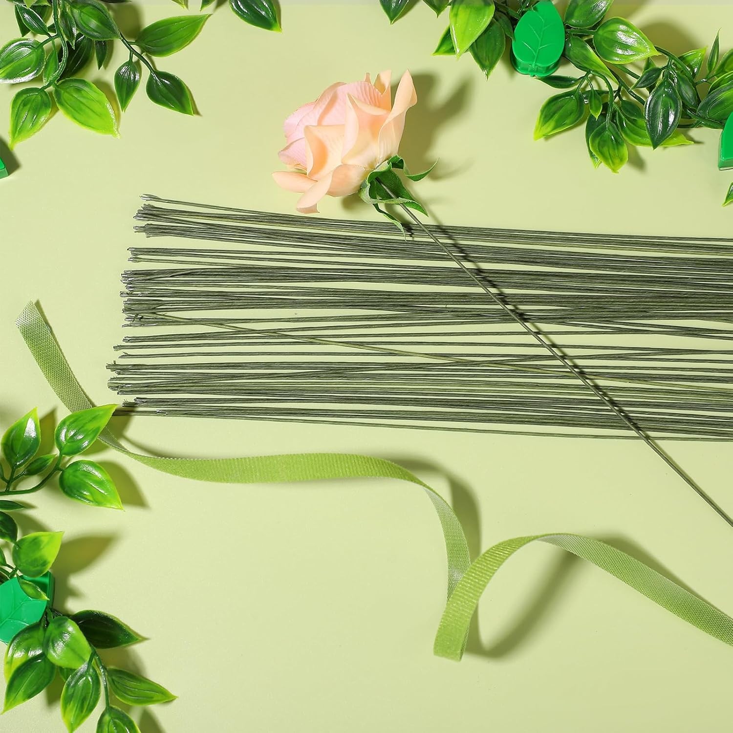 100 Pack Floral Wire 18 Gauge Crafts Florist Wire Stems Diameter 0.05In Green