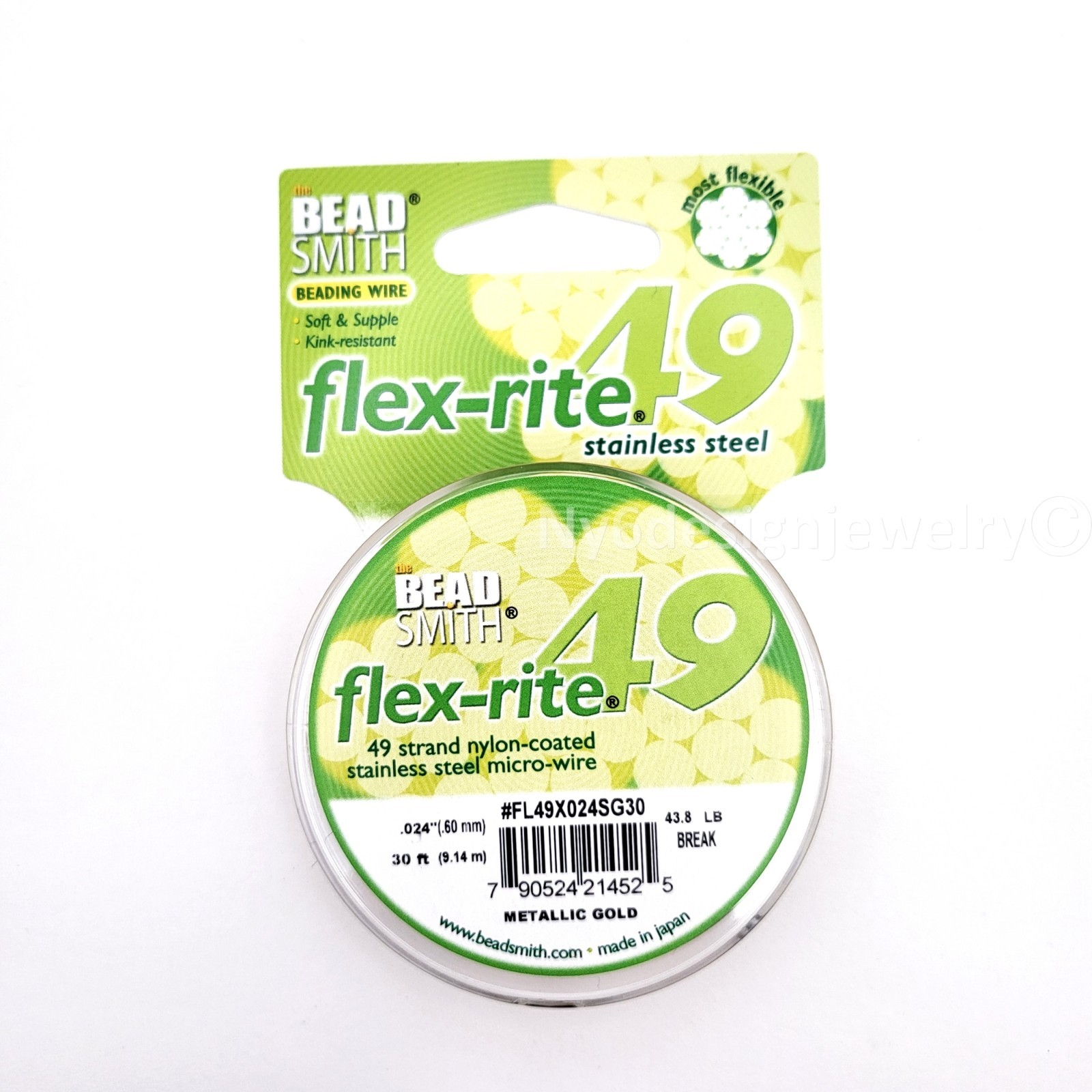 FLEXRITE Gold Beading wire Beadsmith 49 Strand 0.018″ 0.024″ – 30 ft / 100 ft