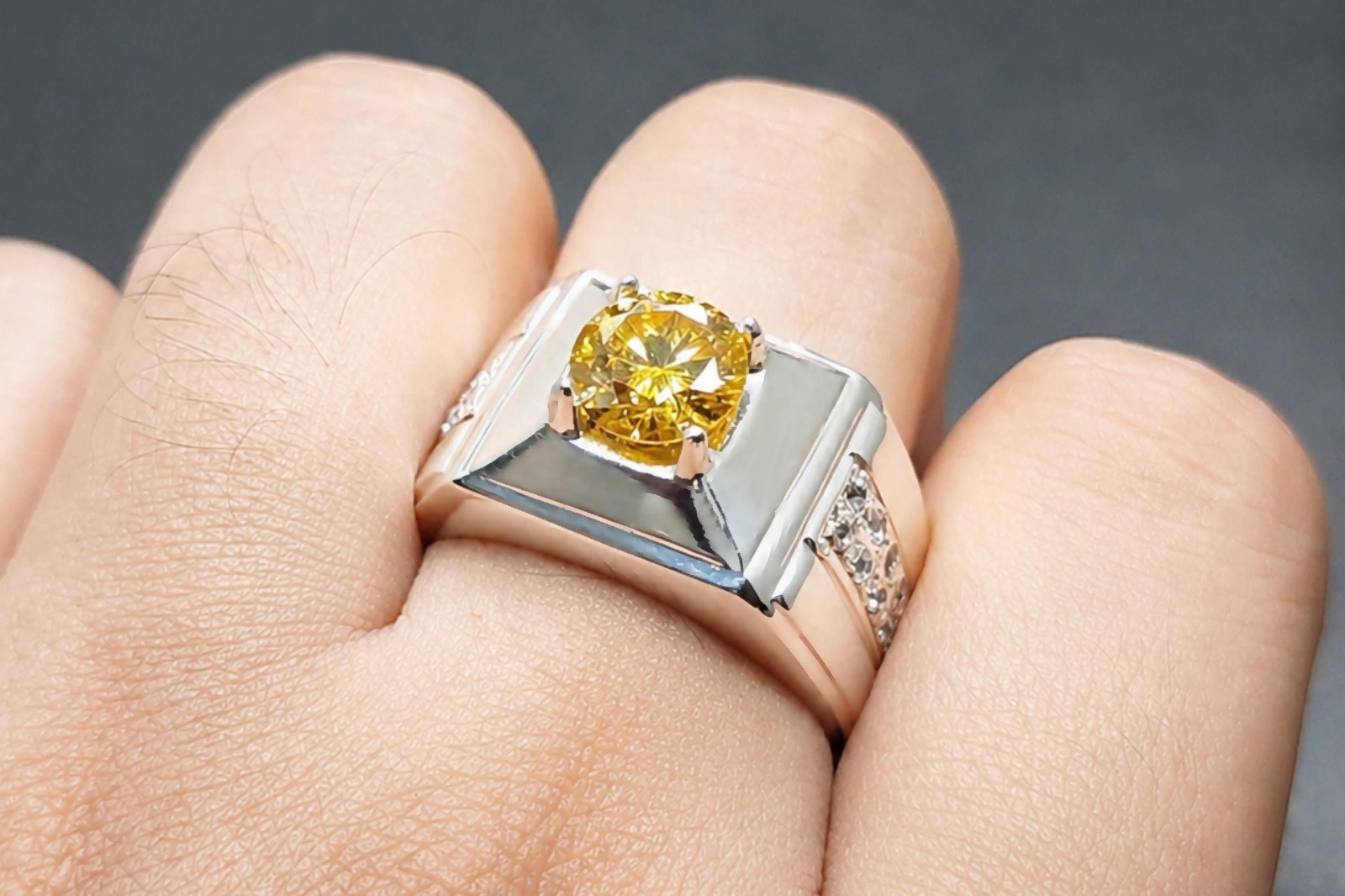 2 Ct Gold Moissanite Diamond Sterling Silver 925 Handmade Mens Square Shape Ring