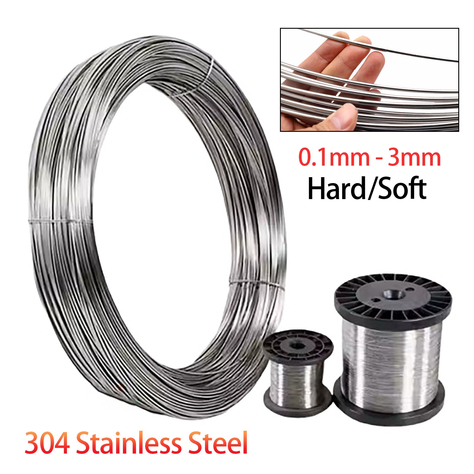 304 Stainless Steel Soft And Hard Steel Wire 0.1mm – 3mm Wire Rustproof Durable