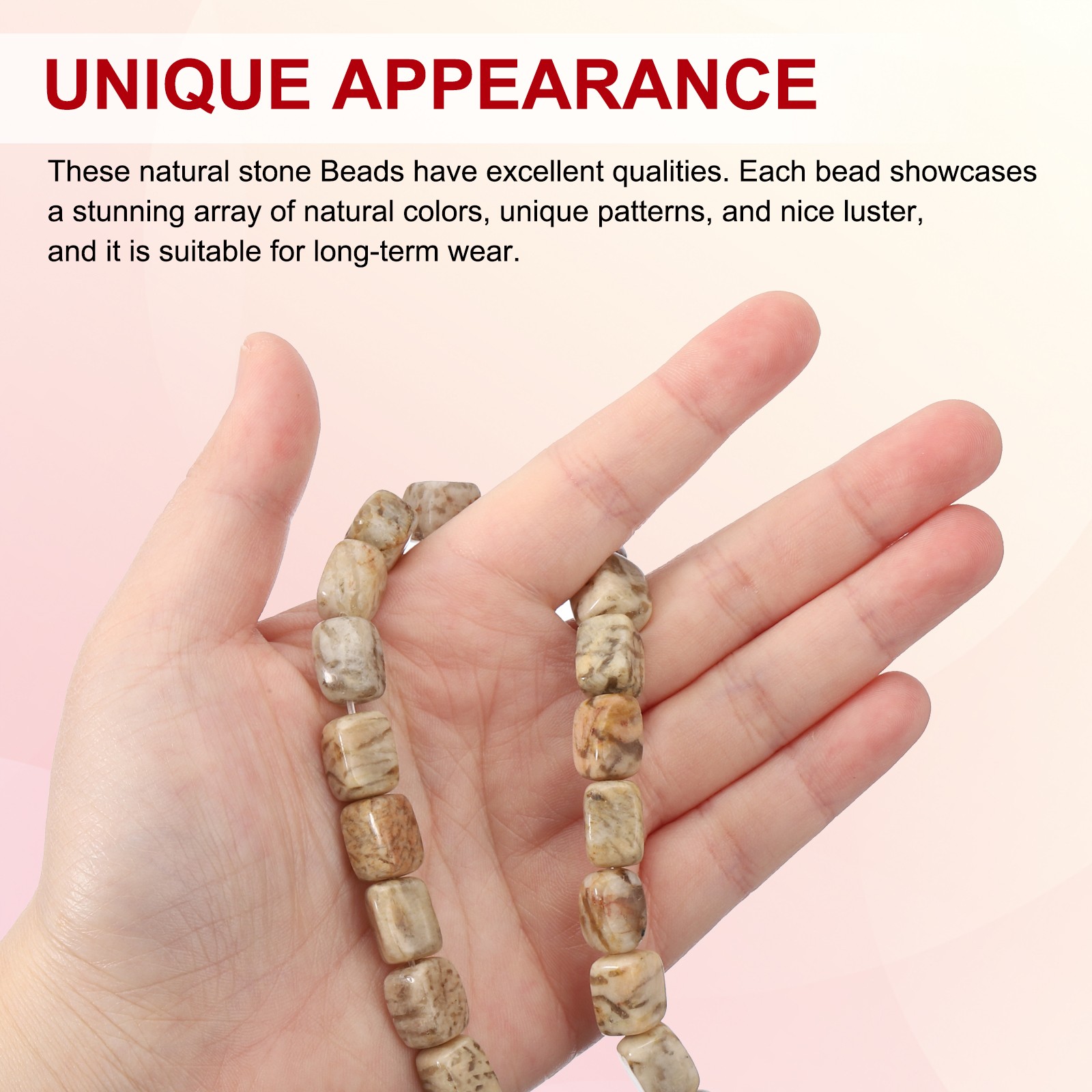 Natural Stone Gemstone Beads 15″ 12x8mm Cuboid Spacer Bead, Khaki