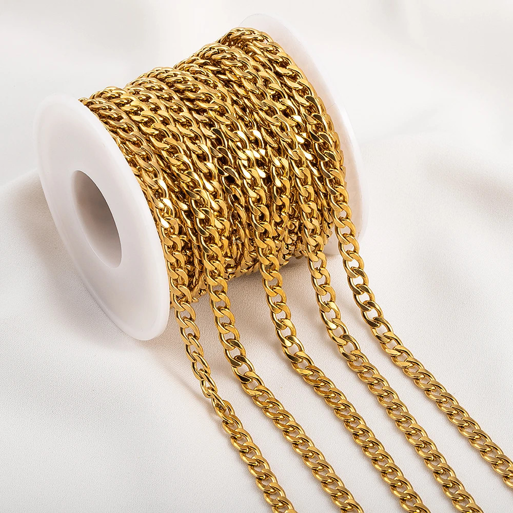 1Meter 2Meters 3-7Mm Stainless Steel Cuban Link Cable Chains for DIY Necklace Br