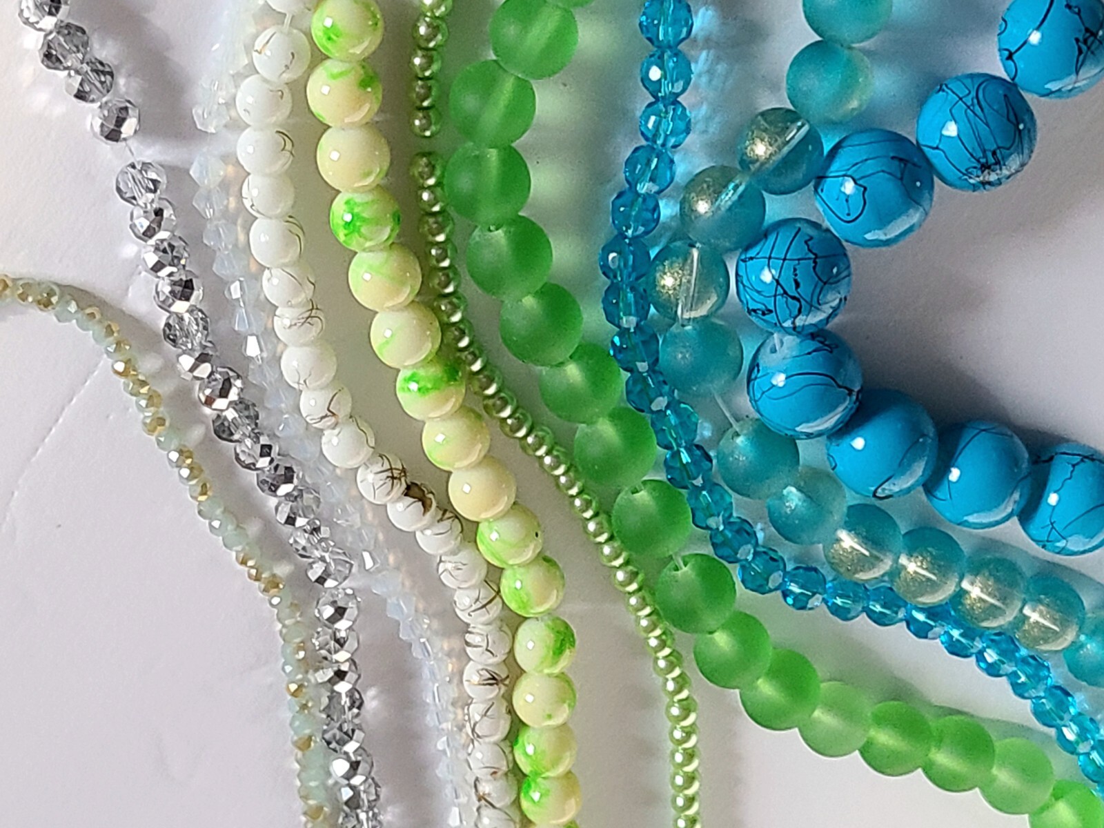10 StrandS Glass Bead Soup Lot Jewelry Making Blue Green Fusion Assorted Mix DIY