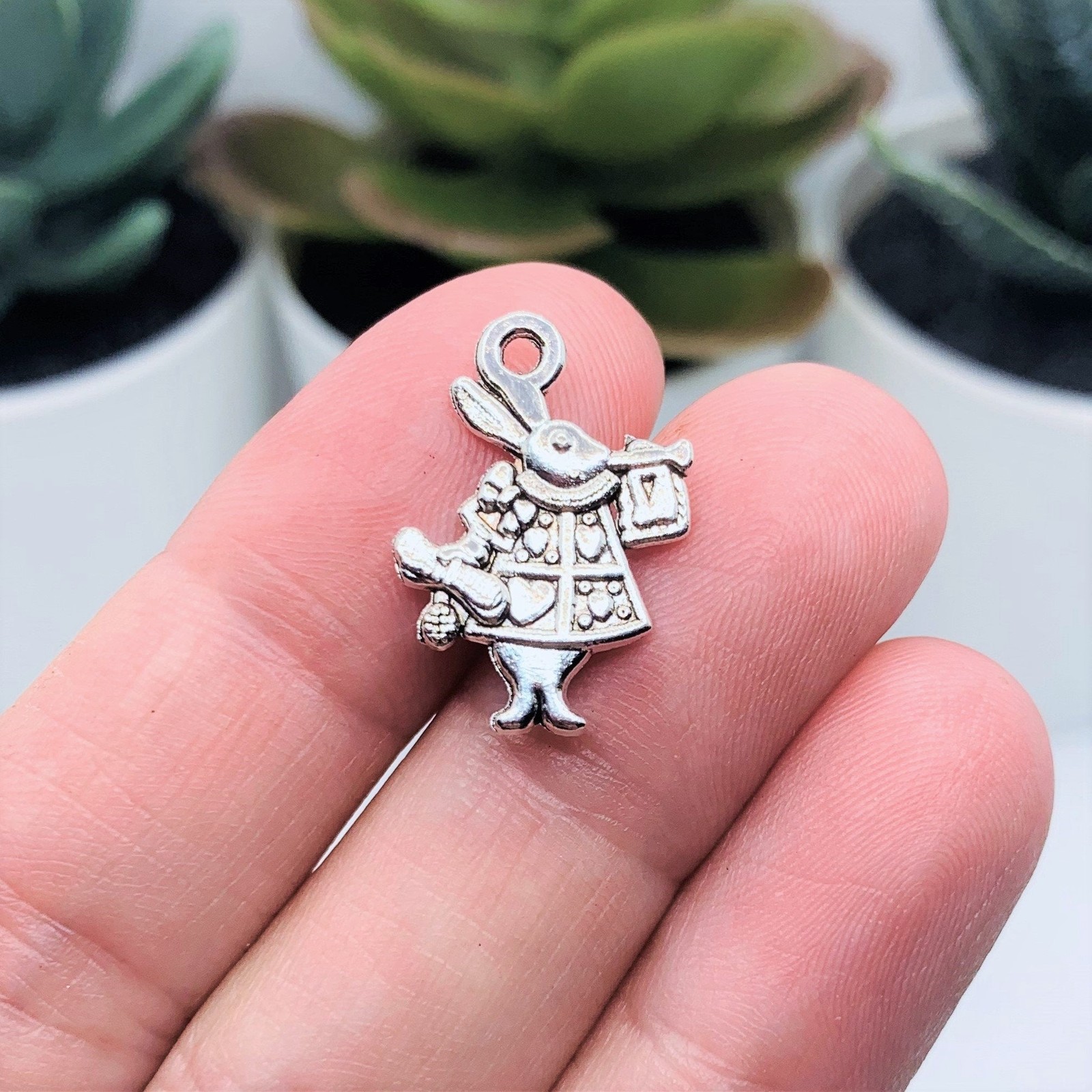Silver White Rabbit Alice in Wonderland Charms, 20x15mm – US Seller