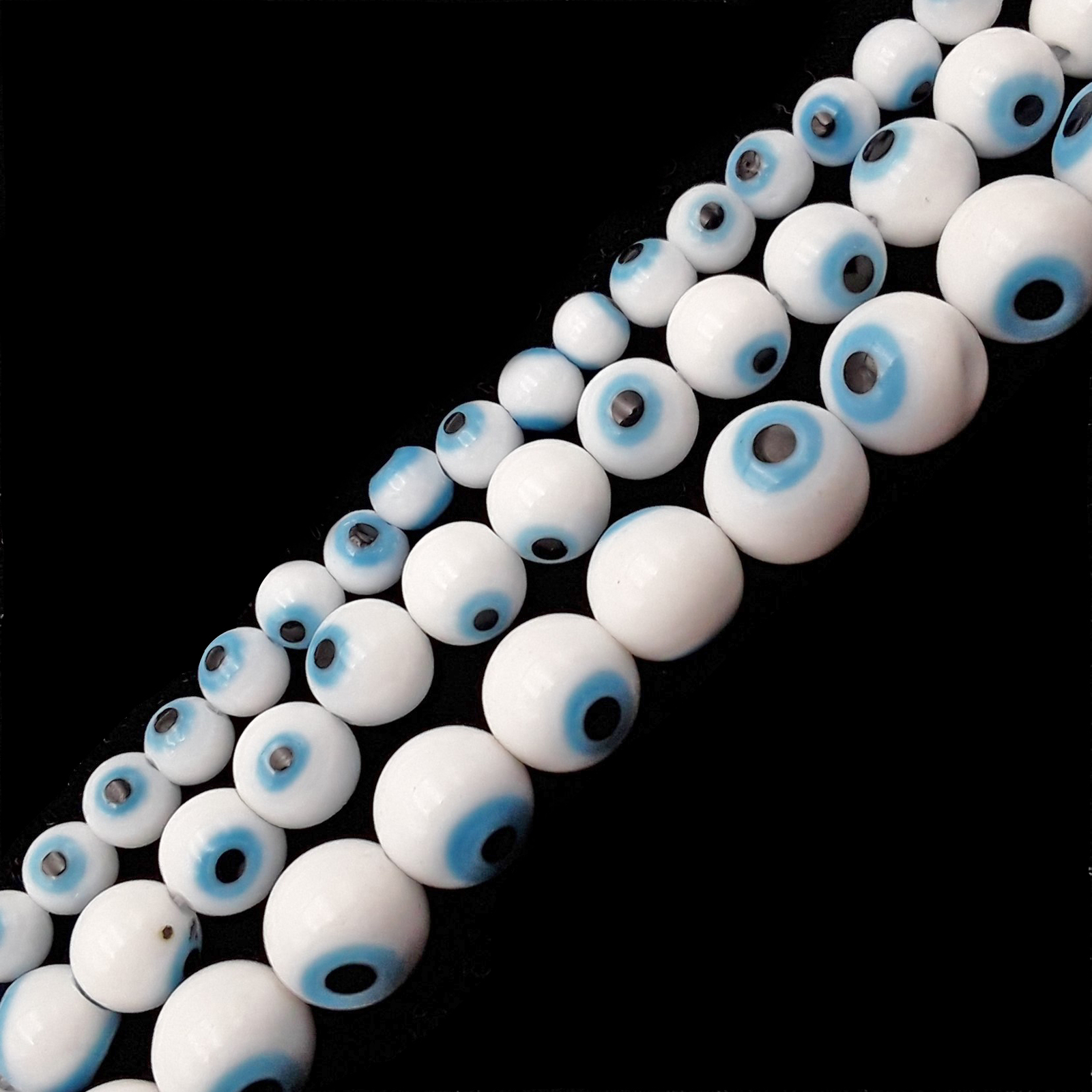 White Evil Eye Glass Smooth Round Beads Size 6mm 8mm 10mm 15.5″ Strand