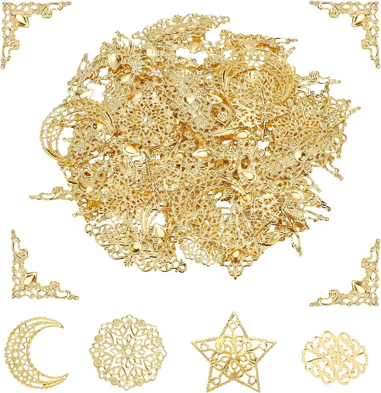 96Pcs Iron Filigree Corner Embellishments for Jewelry Making and Crafts