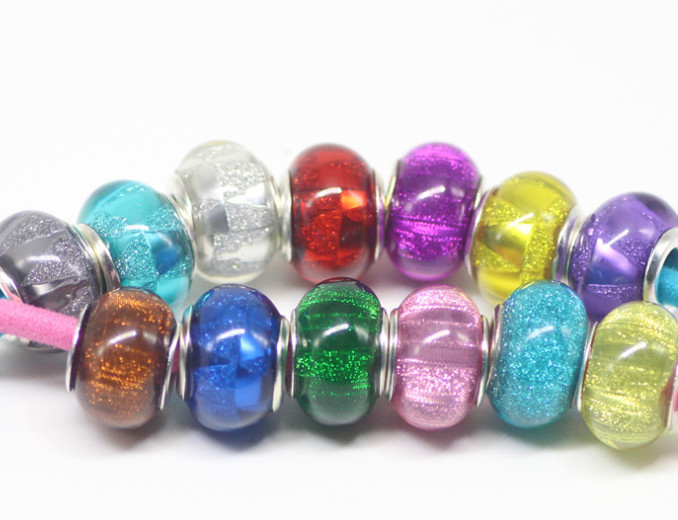 100-200pcs Resin glossy glitter powder large hole beads European Bracelet Crafts