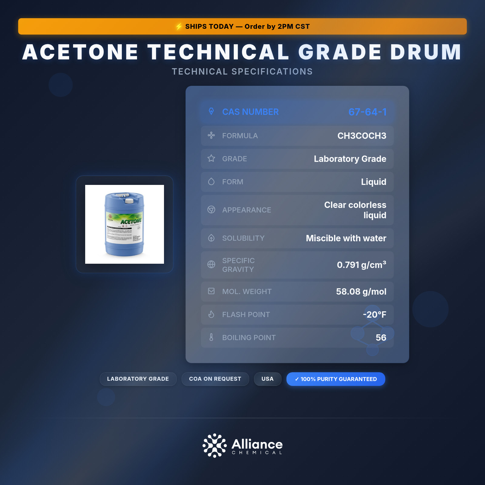 Acetone Technical Grade – 15 Gallon Drum
