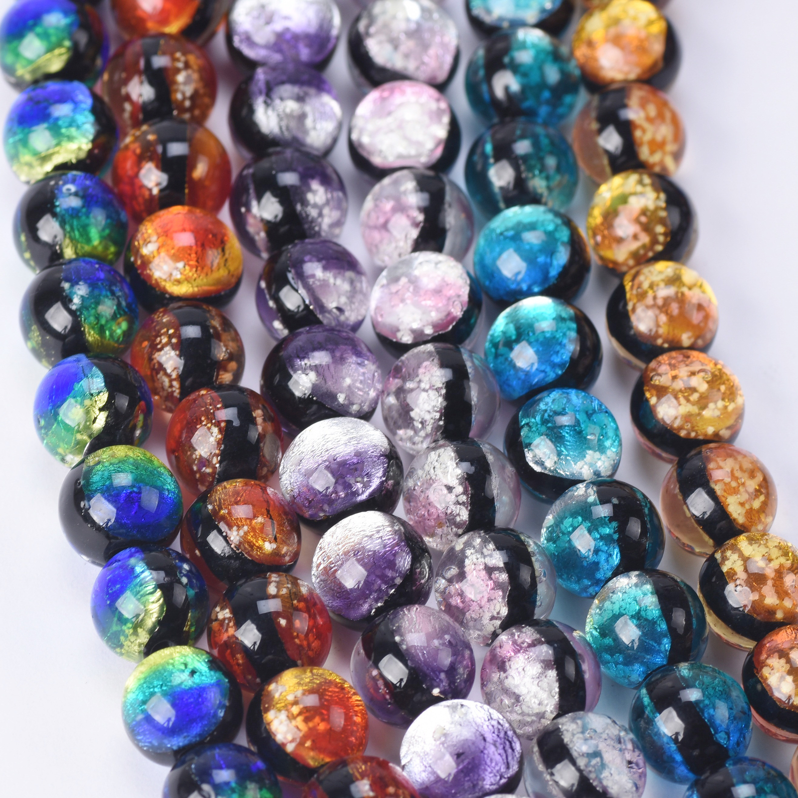 5pcs Round Luminous 8mm 10mm 12mm Two-sided Handmade Lampwork Glass Loose Beads