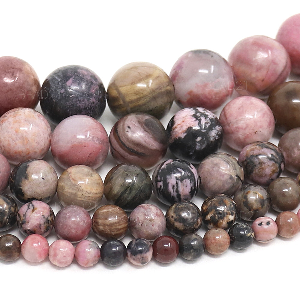 Rhodonite Beads Gemstone Round Loose 4mm 6mm 8mm 10mm 12mm 15″ Strand