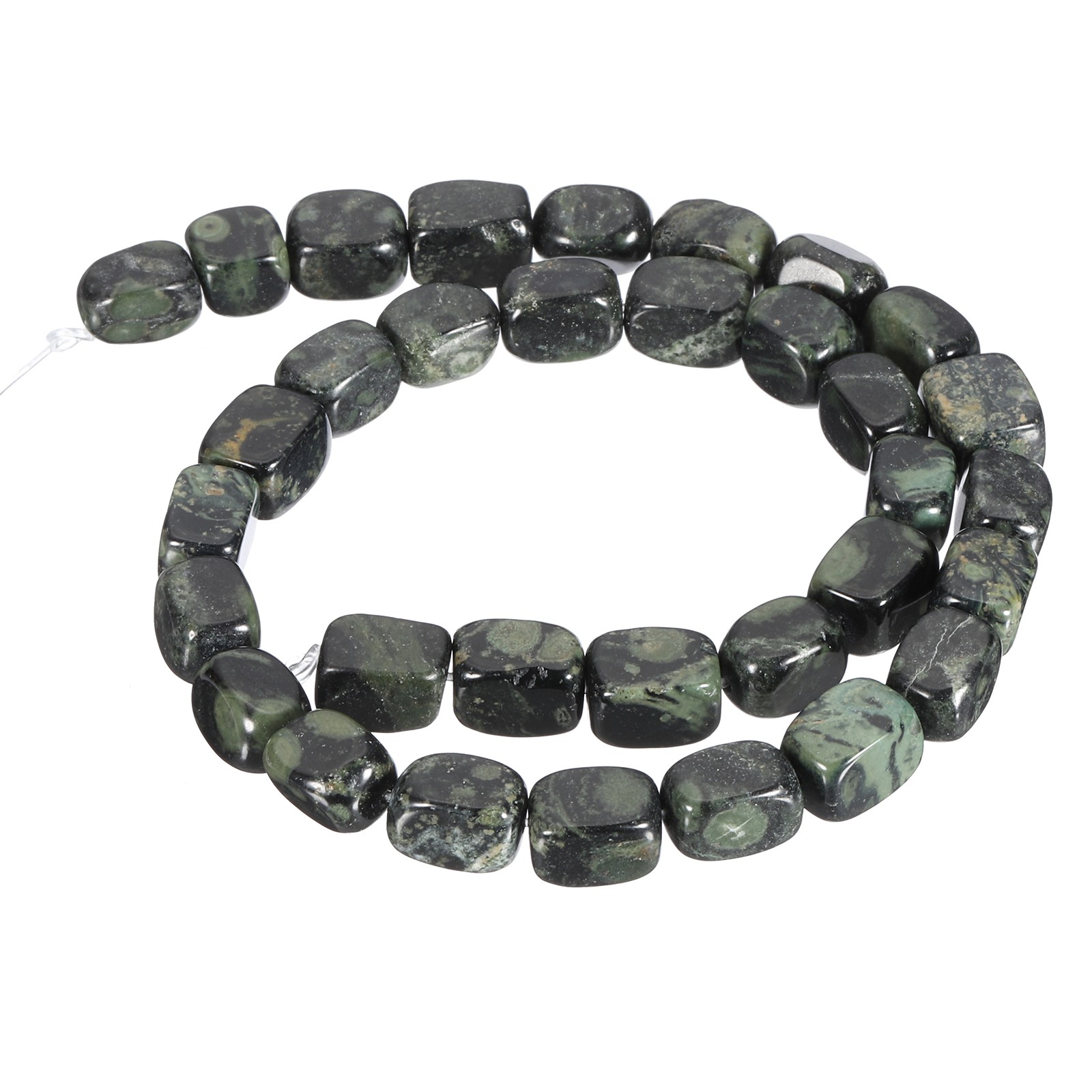 Natural Stone Gemstone Beads 15″ 12x8mm Cuboid Spacer Bead, Black Green