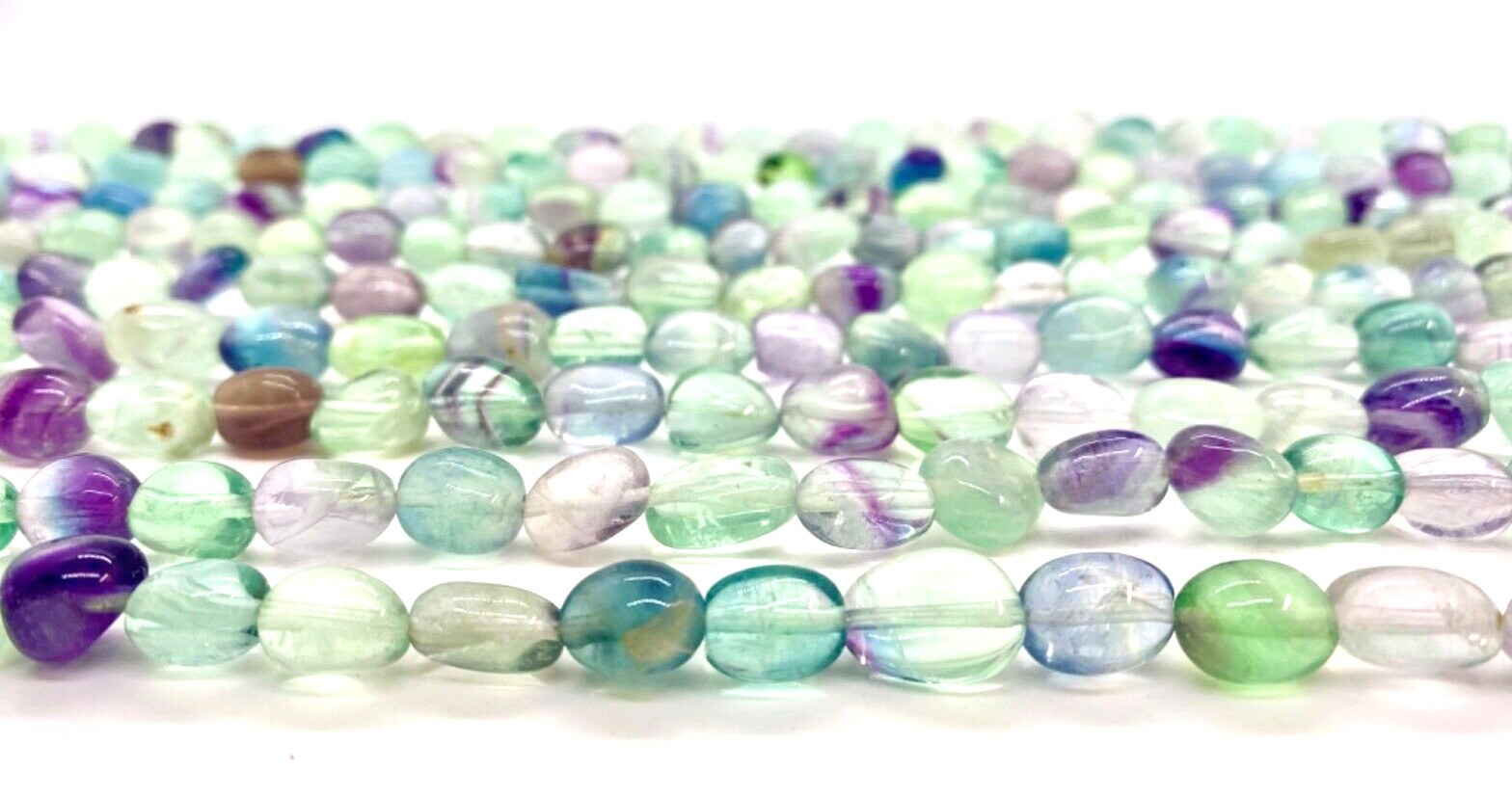 Natural Rainbow Fluorite SMOOTH POLISHED NUGGETS / PEBBLE BEADS 15.5 in.