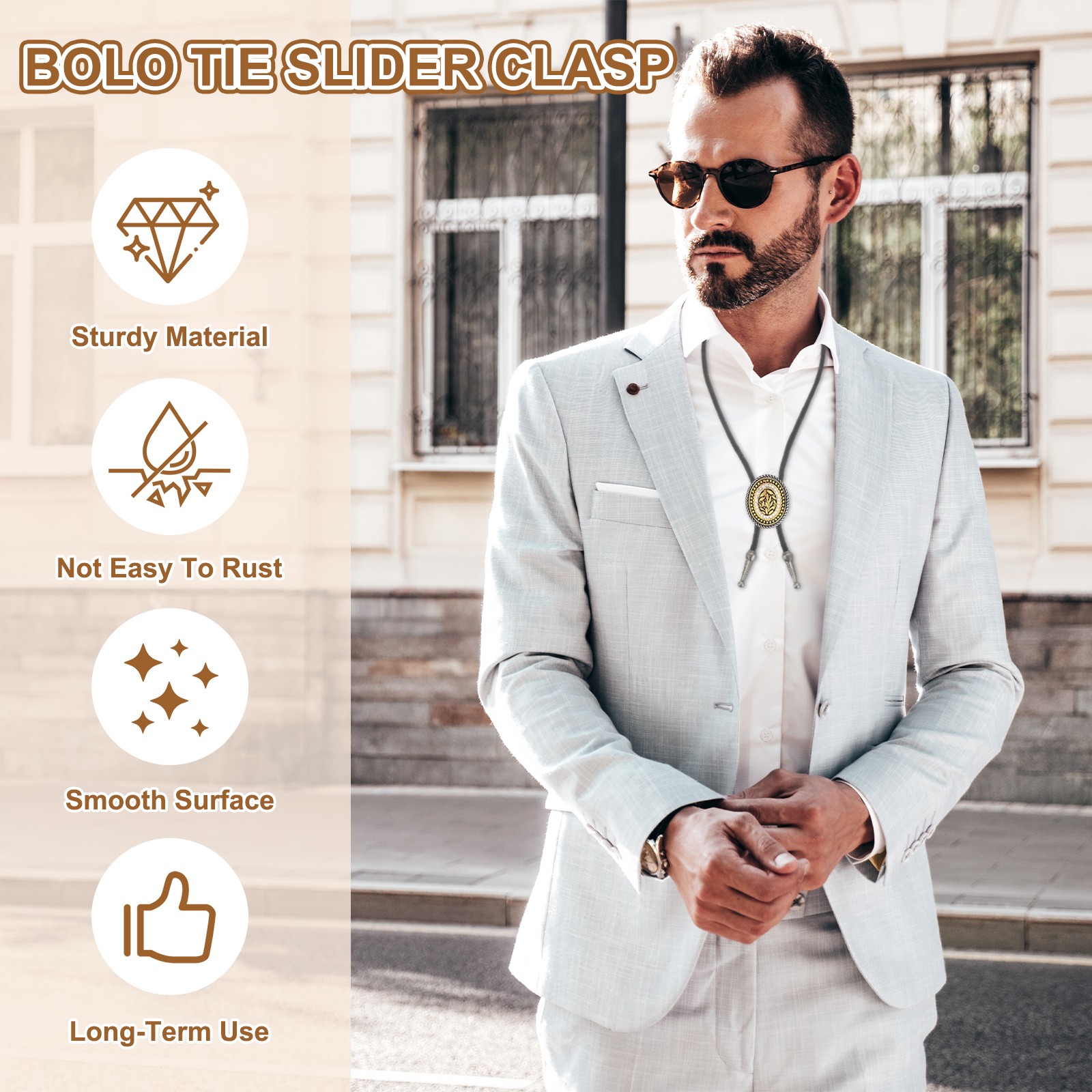 9 Pcs 6 Styles Bolo Tie Buckle, Blank Bolo Tie Clasp, Style 1, Silver Tone