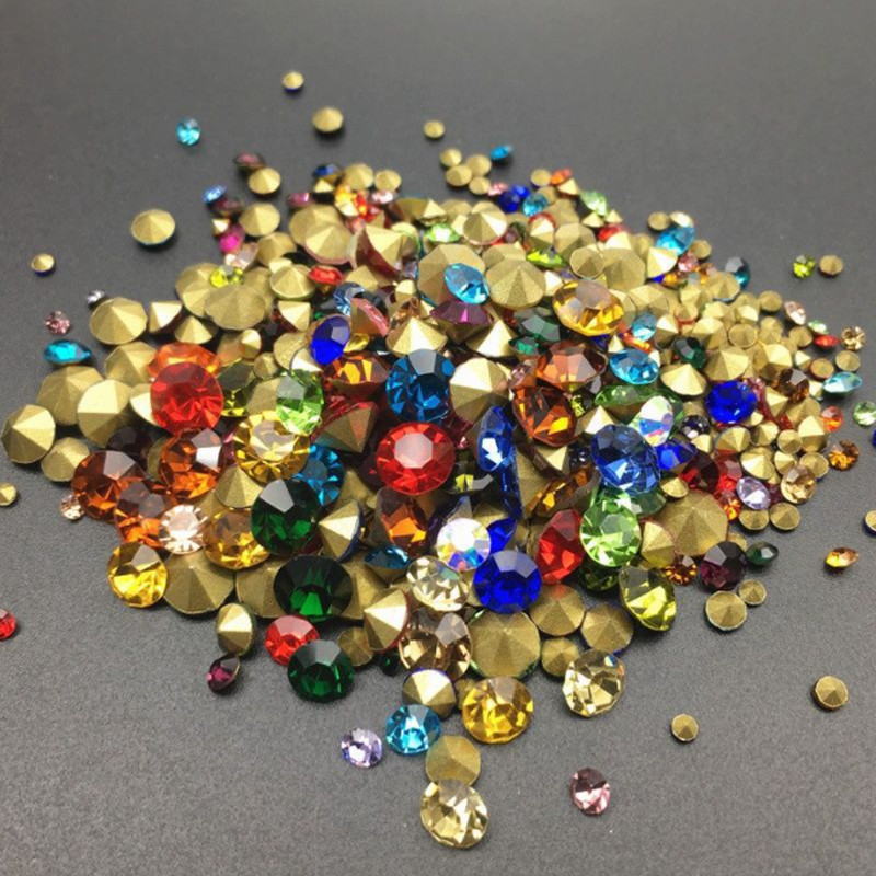 1440pcs ss6-ss28 Mixed Size Round Pointed Back Crystal Glass Rhinestone DIY