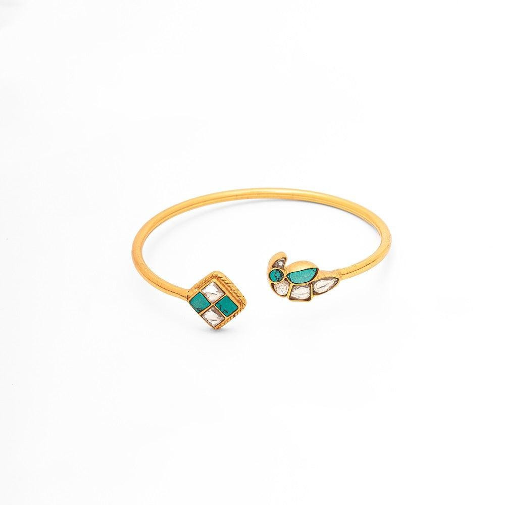 Green Stone Polki Minimal 18K Gold Plated 925 Silver Bracelet