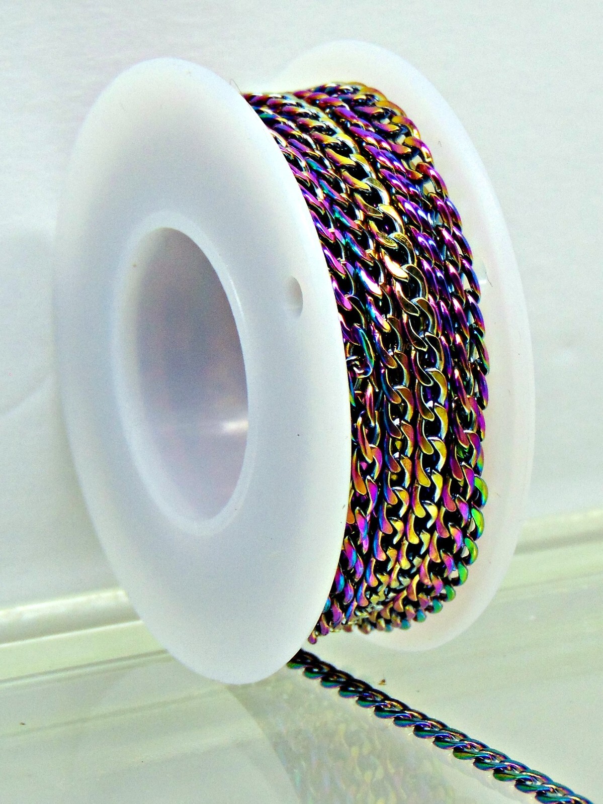 Stainless Steel Curb Chain 3mm x4mm ~ 16 ft (5 meters) Rainbow Finish 3mm x 4mm