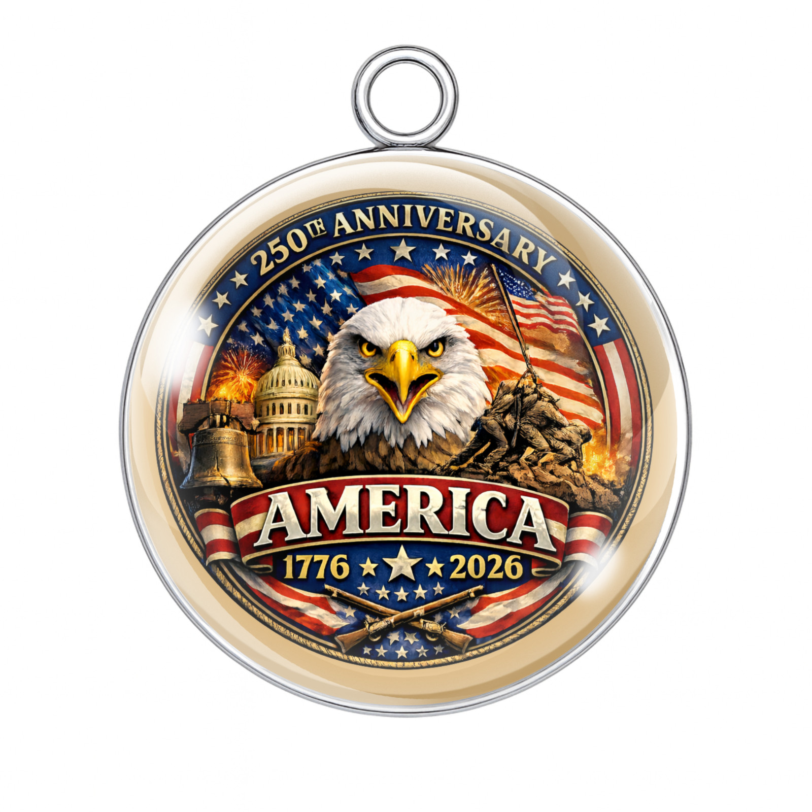 250 Years of Freedom Patriotic Charm | USA 1776–2026 Glass Cabochon | Veterans