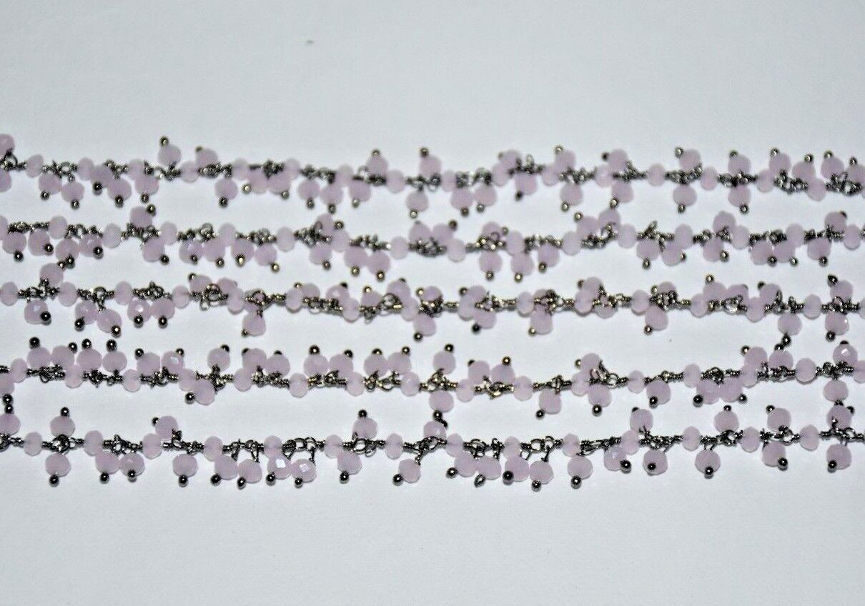 bulk beaded cluster chain, 3mm pink faceted beads jewelry making rosary chain